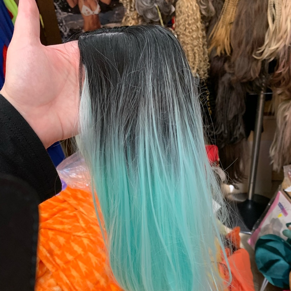 Blue/green with with black roots